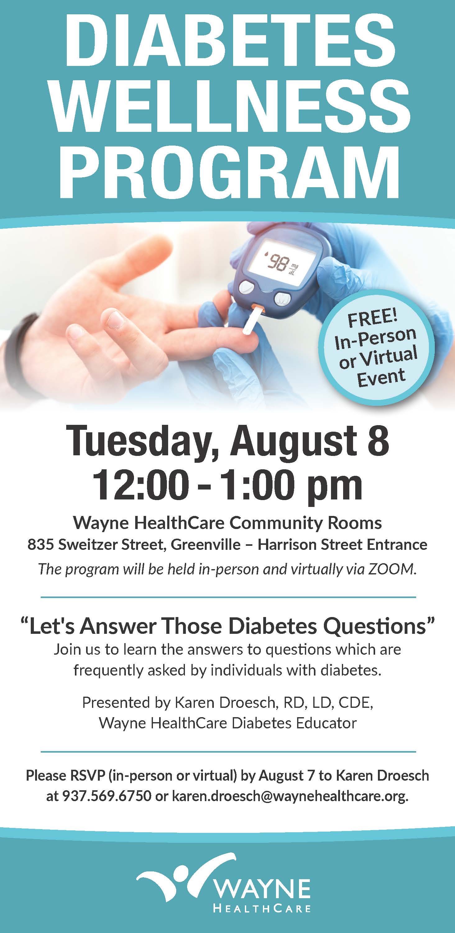 Checking a finger with glucose meter and diabetes program information